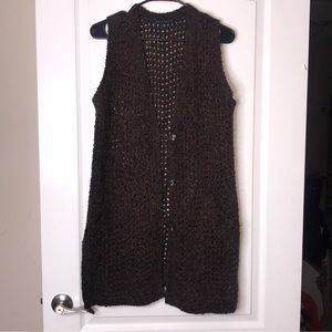 Sanctuary Open Weave Knit Vest Cardigan Sweater Brown Size XS